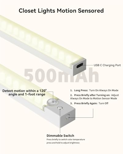 Under Cabinet Lighting Rechargeable 8 Inch 3Pack Wireless | 3 Color Dimmable Closet Light Battery Operated, USB Stick on LED Magnetic Under Counter Lights for Kitchen Stair - size: 8inch-3pack