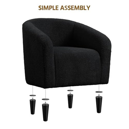 Yaheetech Sherpa Accent Chairs, Compact Furry Barrel Chairs with a Curved Silhouette for Small Spaces, Living Room, Bedroom, Black - color: Black (Boucle), style: without Ottoman