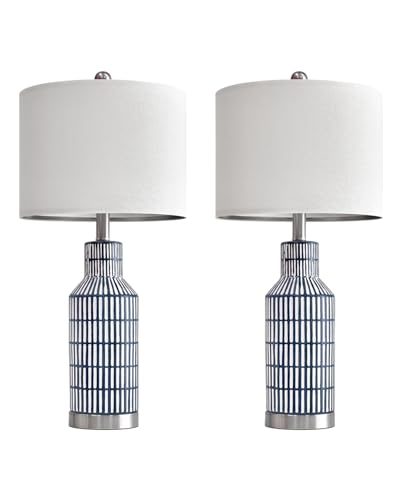USumkky 25" Modern Ceramic Lamps Single Table Lamp for Living Room Bedroom Farmhouse Nightstand Bedside Lamps - color: Navy Blue