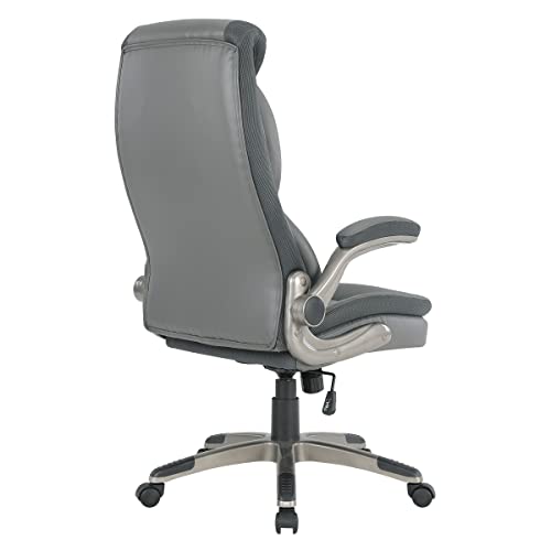 Office Star ECH Series Executive Bonded Leather Office Chair with Lumbar Support and Padded Height Adjustable Arms, Charcoal with Titanium Coated Nylon Base - color: Charcoal With Titanium Coated Nylon Base