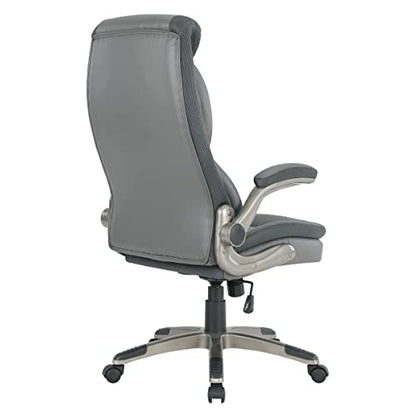 Office Star ECH Series Executive Bonded Leather Office Chair with Lumbar Support and Padded Height Adjustable Arms, Charcoal with Titanium Coated Nylon Base - color: Charcoal With Titanium Coated Nylon Base
