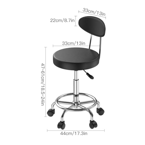 Adjustable Height Rolling Stool with Backrest - color: Black