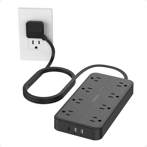 TESSAN Power Strip Surge Protector, 6FT Flat Plug Extension Cord | 8 Outlets 3 USB Charger(1 USB C), 1080 Joules Protection, Wall Mountable Charging Station for Home Office Dorm, Black - color: Black, size: 6FT-1080J surge protection