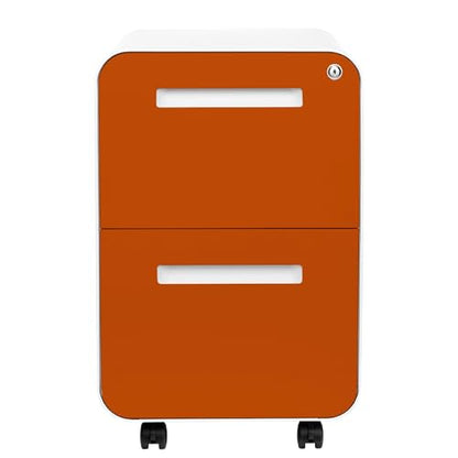 Laura Davidson Furniture Stockpile 2 Drawer Mobile File Cabinet with Lock - Under Desk Metal Filing Cabinet, Legal/Letter File Folders, Wheels and Stationary Feet, Pre-Assembled, White/Orange - color: White/Orange