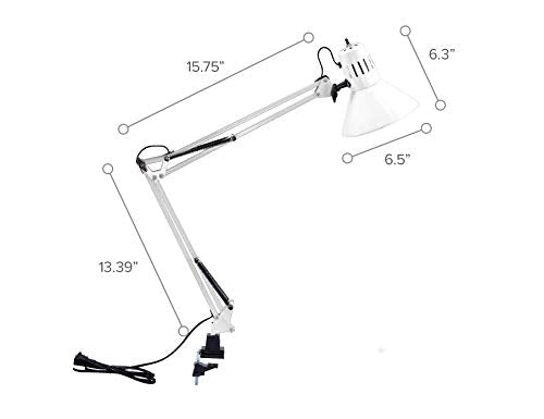 Bostitch Office VLF100-WHT Swing Arm Desk Lamp with Clamp Mount, 36" Reach with Multi-Joint Adjustment, Includes Replaceable LED Bulb (VLF), White - size: Clamp 36" Reach, style: Clamp, White