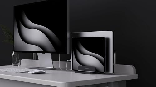JOKItech Dual Aluminum Vertical Laptop Stand Organizer, Sturdy Notebook Computer Holder Stand Compatible with New Liquid Retina XDR Apple MacBook Air/Pro/Neo, Mac mini & iPad Pro - Black - color: Black