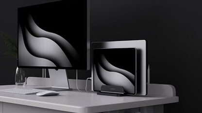 JOKItech Dual Aluminum Vertical Laptop Stand Organizer, Sturdy Notebook Computer Holder Stand Compatible with New Liquid Retina XDR Apple MacBook Air/Pro/Neo, Mac mini & iPad Pro - Black - color: Black