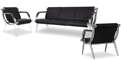 Kinsuite 5-seat Waiting Room Chairs - 3pcs Office Reception Chairs for Salon Barber Bench Airport Bank Hall PU Leather, Black - size: 1-seat*2+3-seat