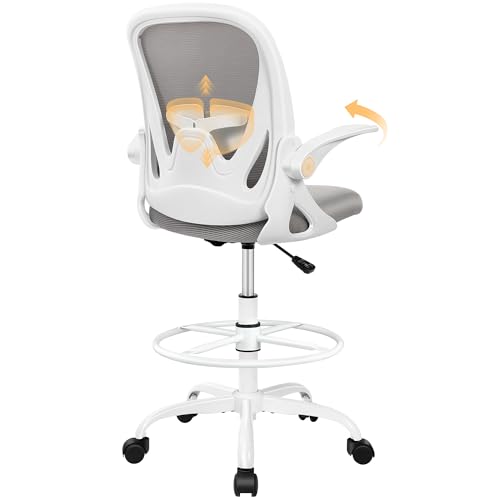 Ergonomic Drafting Chair with Flip-Up Armrests & Adjustable Footrest – Tall Office Chair for Standing Desks, Lumbar Support, Gray – Home & Office Comfort - color: Grey, size: 934-Z