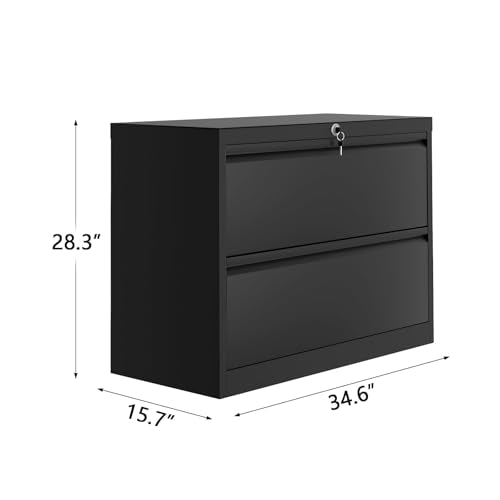 File Cabinet 2-Drawer Lateral with Lock, Metal Office Filing Cabinet for Letter/Legal/a4, Heavy Duty Storage Organizer, Full Extension Drawers, Anti-Tip Safety, Black, Home Office Organization - size: 2-Drawer Horizontal