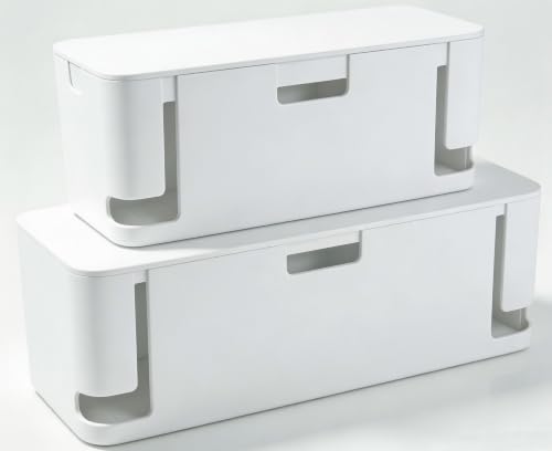 ZhiYo 2 Pack Cable Management Box, Medium & XL, Power Strip Organizer White - color: White, size: Extra Large + Medium