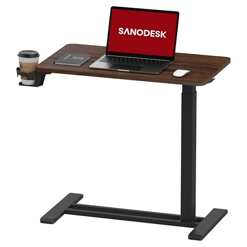 SANODESK 28''Mobile Standing Desk with Hidden Wheels,Pneumatic Laptop Desk | Computer Cart Movable Height Adjustable Table Small Sit Stand Desk for Home Office Hospital Use,27.6"W x 15.7"D,Black Walnut - color: Black Walnut, size: 28x16