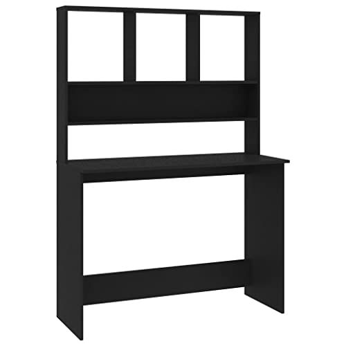 Desk with Shelves, 43.3x17.7x61.8 Inches Engineered Wood Small Space Desk, Vertical for Office, Dorm, or Tiny House, Organize Folders, Documents, and PC Equipment - color: Black