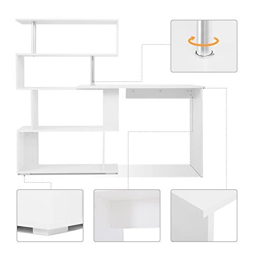 Mondeer 41.7" L-Shaped Desk with 4-Tier Shelves for Home Office, White - color: White