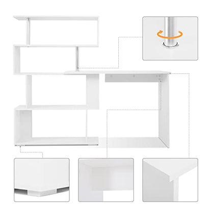 Mondeer 41.7" L-Shaped Desk with 4-Tier Shelves for Home Office, White - color: White