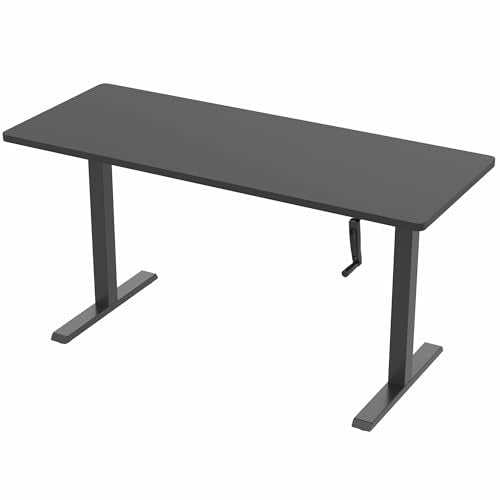 VIVO Manual Height Adjustable 60 x 24 inch Stand Up Desk, Black Solid One-Piece Table Top, Black Frame, Standing Workstation with Foldable Handle, DESK-KIT-MB6B | Manual, Holds 110 lbs, Sit Stand, Height Adjustable, Solid One-Piece Table Top, Home Office,