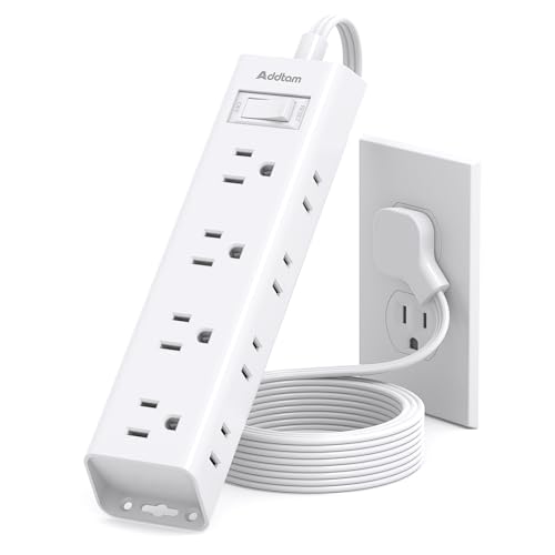 Flat Plug Extension Cord 20FT, Power Strip Surge Protector with 12 Outlets | 3-Side Wide Spaced Outlet Extender, Wall Mount Desk Charging Station for Home Office Garage Workshop, White - color: White, size: 20 Ft
