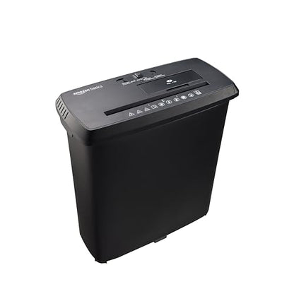 Amazon Basics 8-Sheet Strip Cut Paper Shredder for Home and Office, CD/Credit Card Shredder, 3.4 Gallon Bin, Black - style: With basket