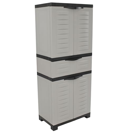 Sunnydaze 57" Garage Storage Cabinet with Doors & Shelves, Gray - color: Grey, style: With Drawer - 57" H