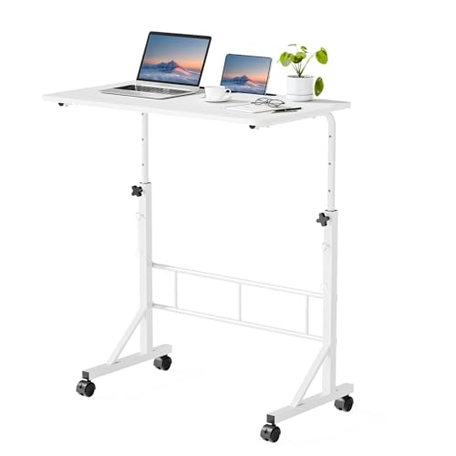 DUMOS 31.5" Walking Pad Desk, Laptop Desk, Home Office | Lockable Wheels, Adjustable Height, Portable Rolling Design, Treadmill Use, Stand Up Style, White - color: White, size: 31 in