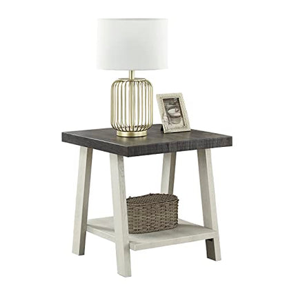 Roundhill Furniture Athens Contemporary Wood Shelf End Table, Weathered Charcoal and Beige - color: Weathered Charcoal and Beige