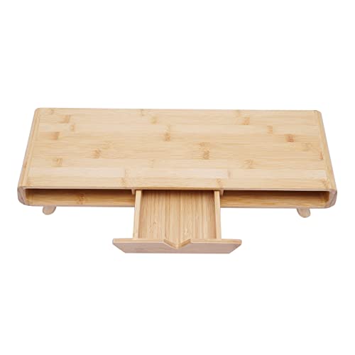 Bamboo Monitor Stand Riser with Drawer, 24 Inch No Assembly Required Desk Organizer, Ergonomic 4.5 Inch Height Wood Computer Stand for Laptop, Printer, Office Accessories