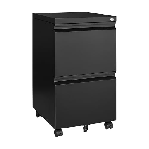 2 Drawer File Cabinet On Wheels Mobile Cabinet with Lock Under Desk Metal Filing Cabinet On Rollers Small Rolling File Cabinet Black Printer Stand for Home Office Fully Assembled - color: Black, size: 2 Drawers-Fully Assembled