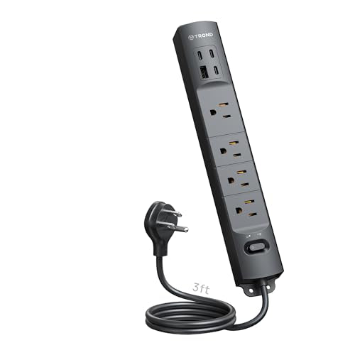 TROND Wall Mount Power Strip Surge Protector with USB C Ports, 4 AC, 3 ft - color: Black, size: 3FT Flat Plug