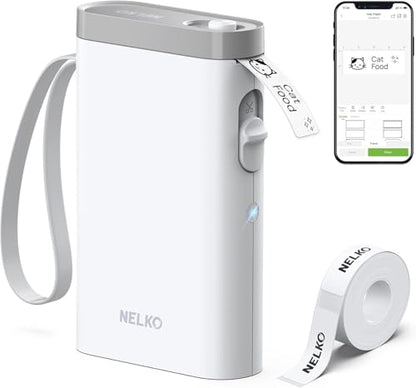 Nelko P21 Label Maker Machine with Tape, Bluetooth Label Printer, White - color: White