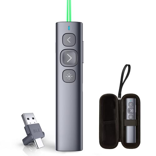Norwii N95 Presentation Clicker with Red Laser Pointer for Presentations | PowerPoint Clicker for Presentation Remote, Long-Range Wireless Presenter Pointer, Rechargeable Slide Advancer for PC/Laptop - color: Green Light, size: BLE&USB-AC