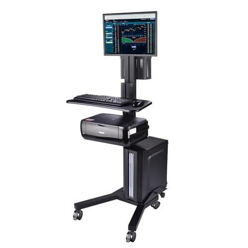 Yescom NexusX Core Mobile Computer Cart Rolling PC Stand Desk Workstation | Wheeled with Monitor Mount Adjustable IT Datacenter Office Black ANSI/BIFMA X5.5-2021 Certificated - color: Black, size: 1 Monitor