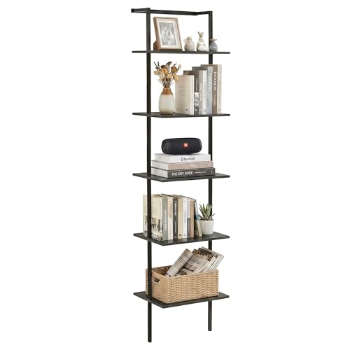 5-Tier Wall Mounted Ladder Shelf, Black, 64.7" H - color: Black, size: 5 Tier