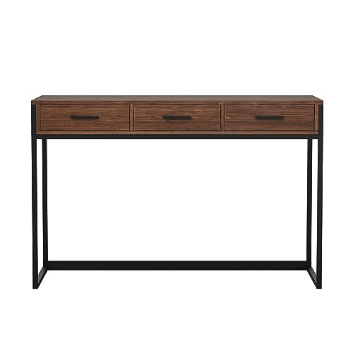 Martha Stewart Ollie Home Office Desk with 3 Drawers in Walnut Wood Grain with Oil Rubbed Bronze Hardware - color: Walnut Top/Oil Rubbed Bronze Frame