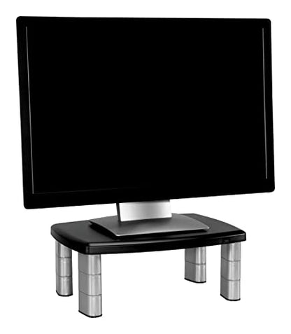 3M Adjustable Monitor Stand, Three Leg Segments, Simply Adjust Height from 1" to 5 7/8", Holds Up to 80 lbs, 11" Space Between Columns, Silver/Black (MS80B) - size: 11-Inch