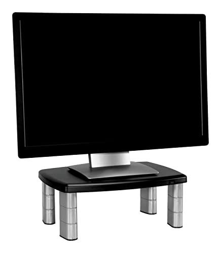 3M Adjustable Monitor Stand, Three Leg Segments, Simply Adjust Height from 1" to 5 7/8", Holds Up to 80 lbs, 11" Space Between Columns, Silver/Black (MS80B) - size: 11-Inch