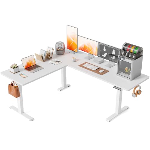 FEZIBO 75" x 63" L-Shaped Standing Desk - Adjustable Corner Desk L Shape, L-Shaped Adjustable Desk with Splice Board, L Shape Standing Desk, White - color: White, size: 75x63