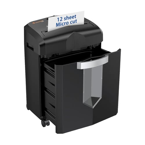 Bonsaii 12 Sheet Micro Cut Paper Shredder | 60-Minute Continuous Run Time | Home Office Heavy Duty Shredder for CD, Credit Card, Mails, Staple, Clip, Jam-Proof System | 4.2 Gal Pullout Bin - color: Black, size: 12-Sheet | 60 min