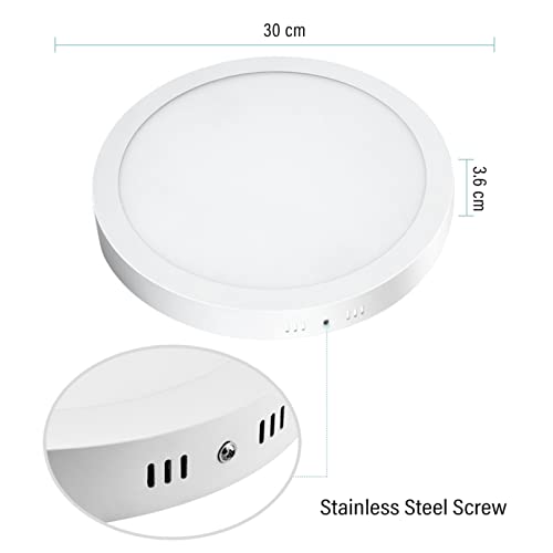 Round LED Flat Panel Light 24W, Thin Drop Ceiling Lights 6500K Cold White Surface Mount Ceiling Fixture AC 110-120V Shop Commercial Bay Lighting for Hotel Office School