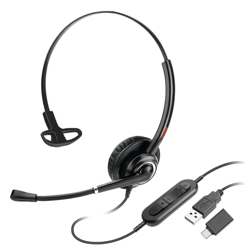 USB Headset with Microphone for Office Call Center Telework, Light Weight 1 Ear USB-A Headset with Noise Canceling Microphone for Laptop, Work for Webinar, 3CX, Teams, Zoom Webex Conference,Dictation - color: B-612SUC