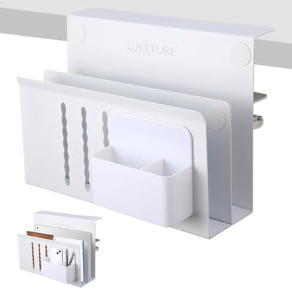 LUKETURE Desk Side Storage, 2 Tier Under Desk Laptop Mount with Pen Slot - color: White, size: L(2 Tier)