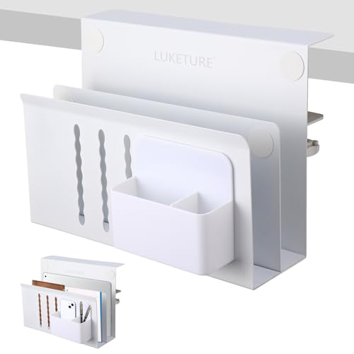 LUKETURE Desk Side Storage, 2 Tier Under Desk Laptop Mount with Pen Slot - color: White, size: L(2 Tier)