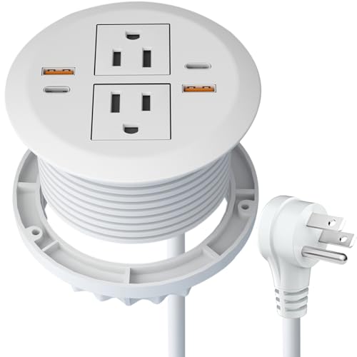 3-inch Desktop Power Grommet,Dual PD20W USB C,4-USB,6.4ft,White | Fast Charging,Easy Install,Fits 3-1/8-in Hole,Flush Mount Desk Outlet,Desk Organizer,Home Office Essentials,ETL Listed - color: White, size: 1-pcs,6.4 ft cord