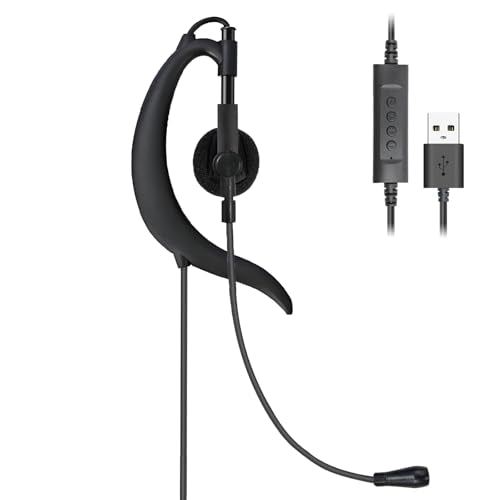 Wired Single-Side USB Earbud with Microphone & Adjustable Ear Hook