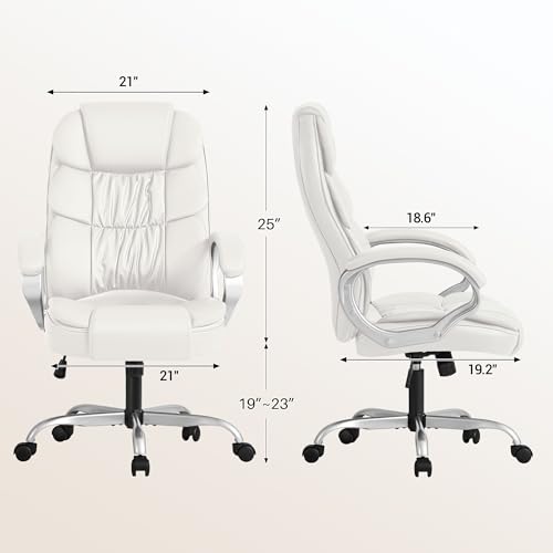 Homall Office Chair High Back Computer Desk Chair, PU Leather Adjustable Height Modern Executive Swivel Task with Padded Armrests and Lumbar Support (White) - color: White