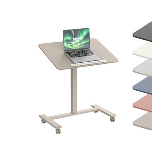 TopJob ANYDESK FOLD Mobile Standing Desk, Portable with Lockable Wheels, Foldable Stand Desk, Rolling Computer Workstations, Used for Home, Couch Side Table, Bedside Table in Bed Room Kitchen (Sand) - color: Sand