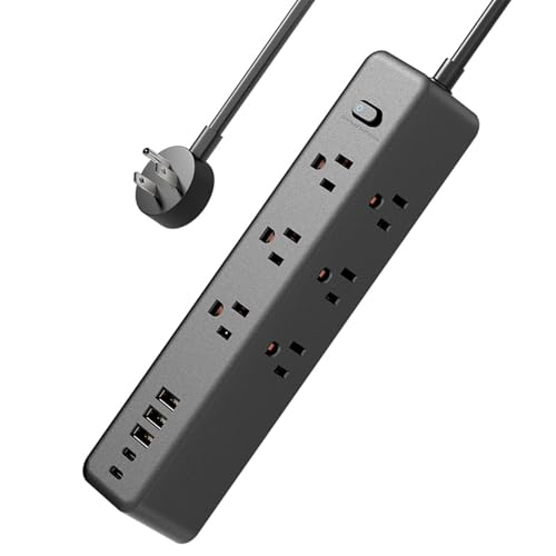 Surge Protector Power Strip，5ft 9 Widely Spaced Outlets, 3 USB A & 2 USB C Ports, Flat Plug Long Extension Cord for Travel Home Office Entertainment, Black - color: Black