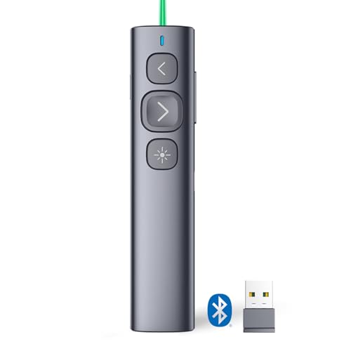 Norwii N95 Presentation Clicker with Red Laser Pointer for Presentations | PowerPoint Clicker for Presentation Remote, Long-Range Wireless Presenter Pointer, Rechargeable Slide Advancer for PC/Laptop - color: Green Light, size: BLE&USB-A