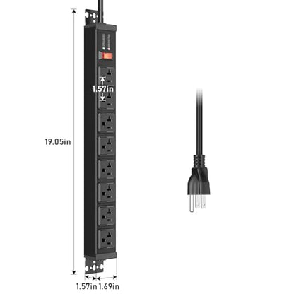 JUNNUJ 12 Gauge 360° Rotating Mountable Power Strip, Black, 15 FT, 1 - size: 15 ft