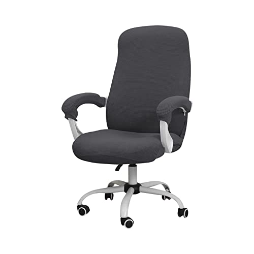 FORCHEER Office Chair Cover Water Repellent Jacquard Armrest Swivel Chair Slipcovers Removable Stretch Universal Computer Chair Cover L with Chair Arm Cover 2P-Dark Grey - color: Dark Grey, size: Large+Chair-Arm Cover