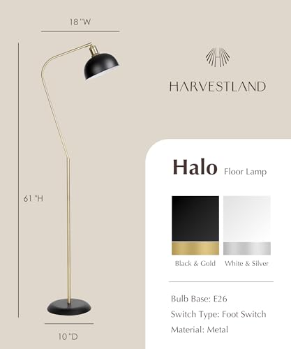HarvestLand Halo Brass Floor Lamp with Adjustable Reading Light - color: BK